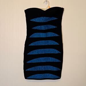 Epique Moi women's Blue and Black Banded strapless dress size L